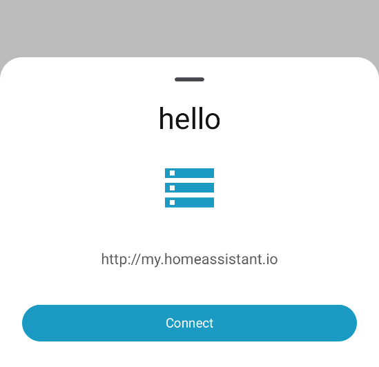 Home Assistant Companion app showing a single discovered server ready to connect